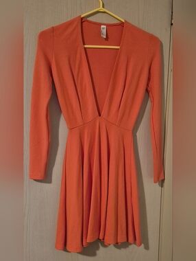 American Apparel Coral Deep V Fit & Flare Skater Dress (XS)